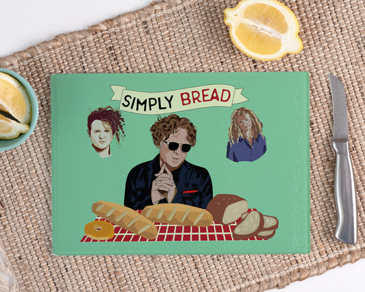 Simply Bread Red Mick Hucknall Cheese Board Glass Cutting Chopping board A4 Father's Day Gift Funny