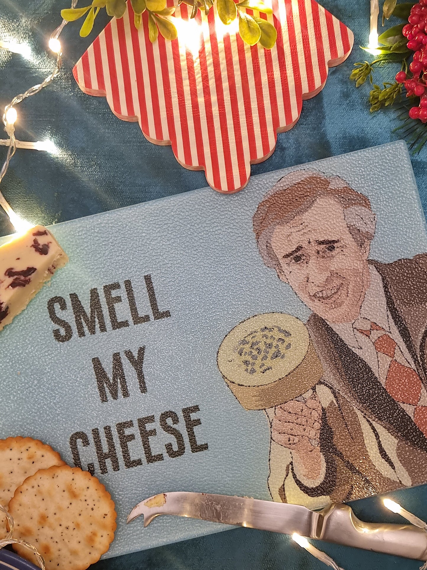Alan Partridge Smell My Cheese Board Glass Cutting Chopping board A4 Father's Day Gift Funny