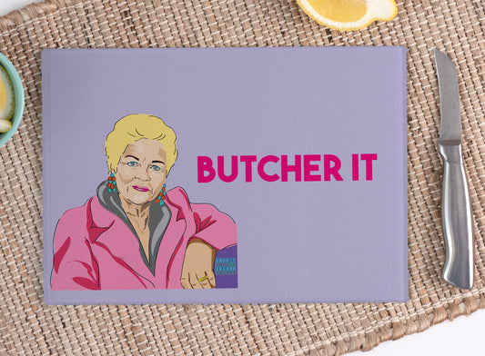 Pat Butcher It Eastenders Glass Cutting Chopping board A4 Chef Gift Funny